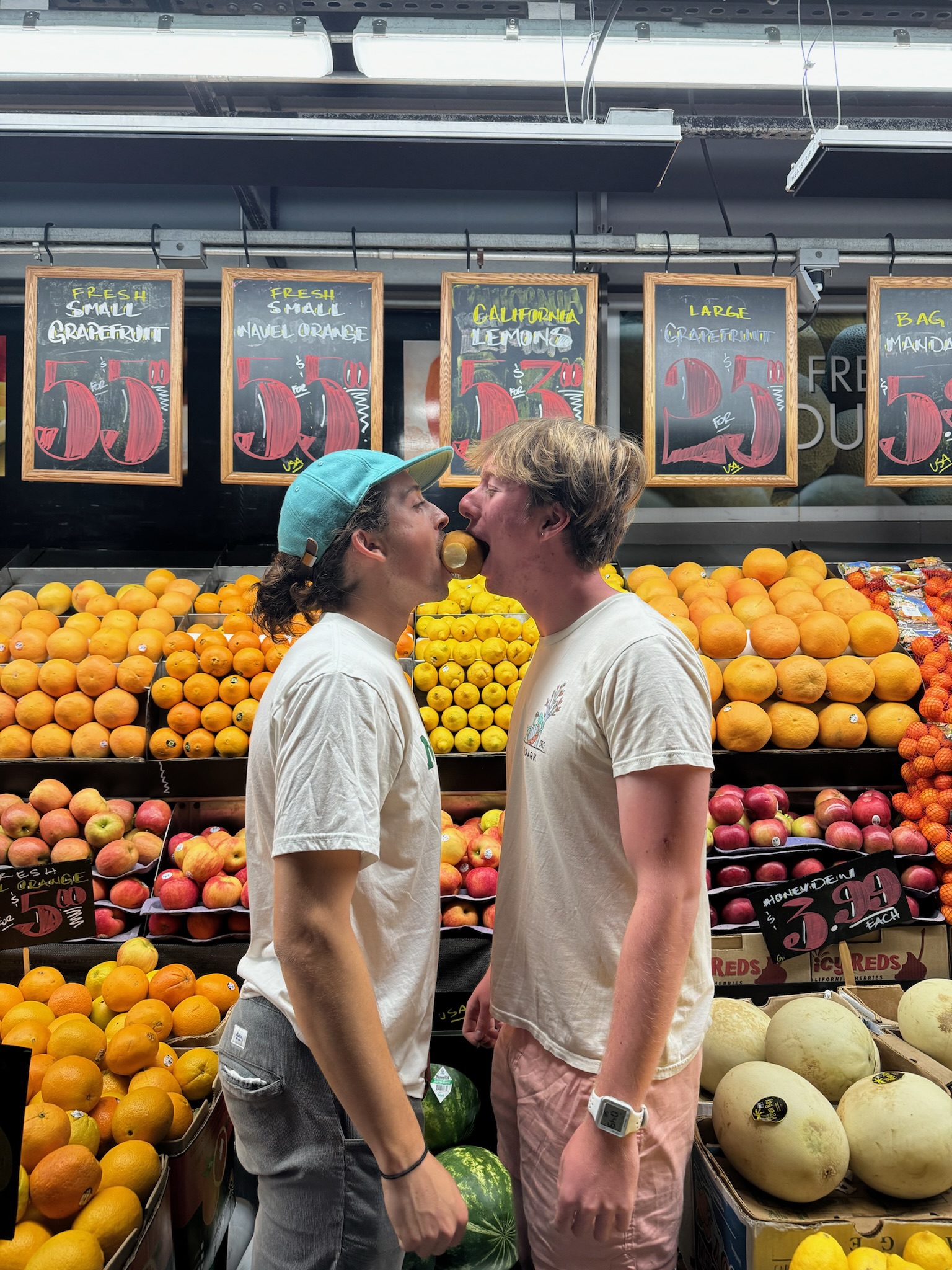 Sharing a lemon at the market